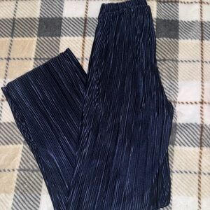 Navy Pleated Satin Pants